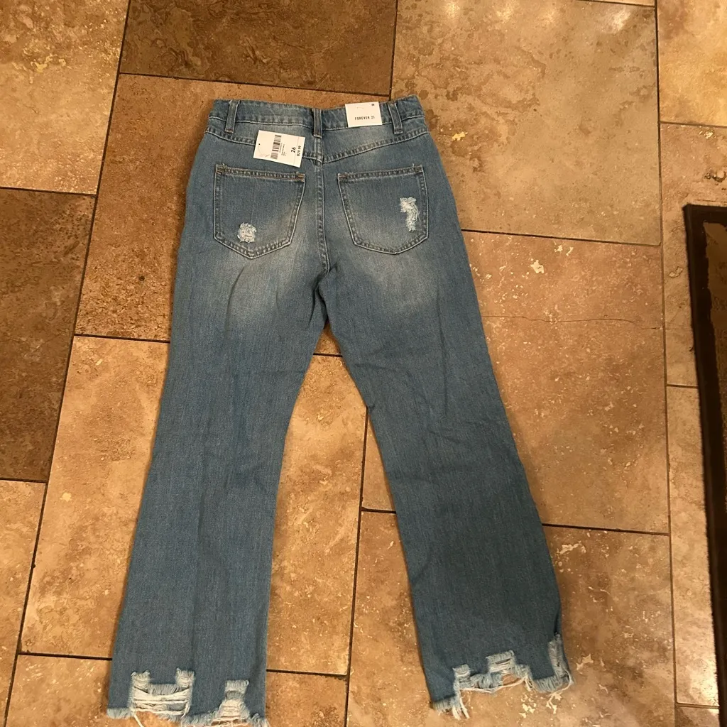 Forever 21 Light Blue Distressed Flare Jeans - Image 5