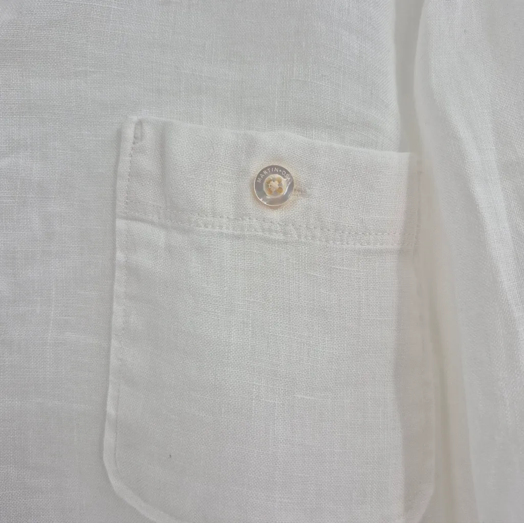 Martin + Osa Classic White Linen summer beach boho lounge Shirt Women Size 8 - Image 7