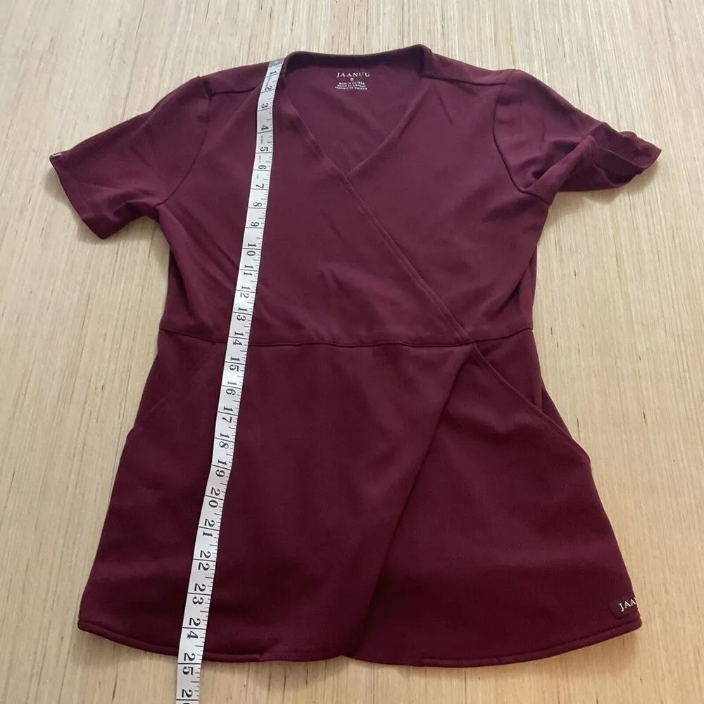 Jaanuu Tulip Womens Medical Scrub Top Wine Maroon crimson Small J96203 - Image 7