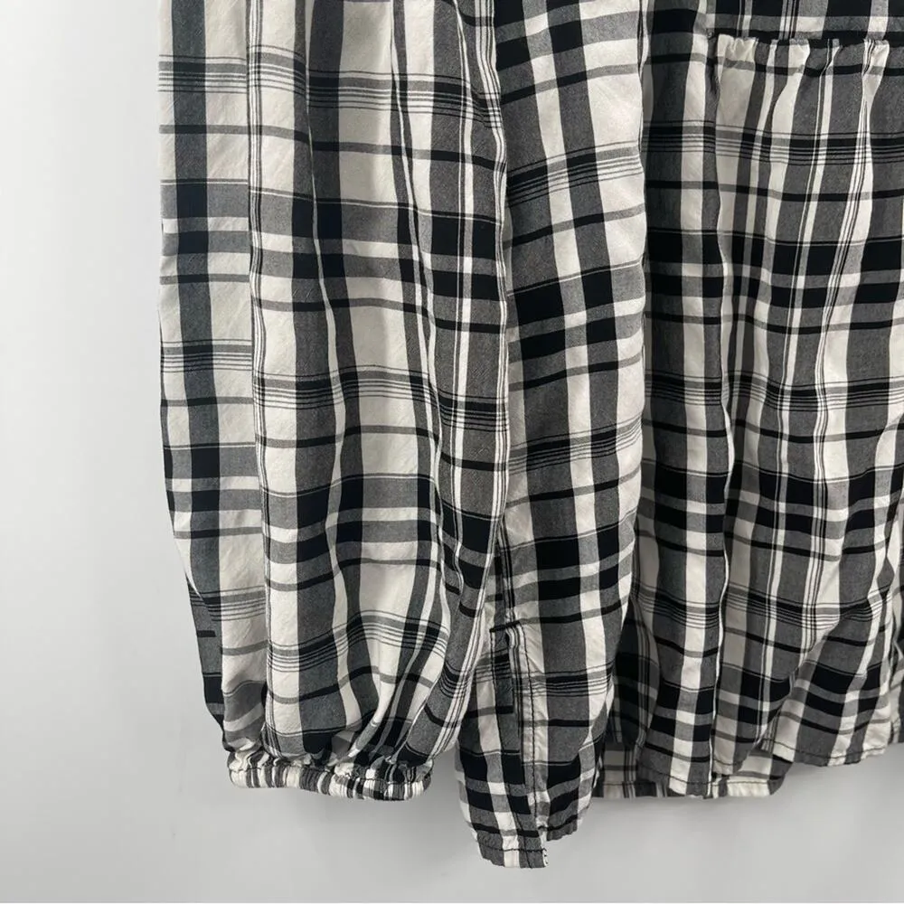 LOFT ANN TAYLOR Top Peplum Plaid Blouson Henley B&W Business Casual Size Small - Image 7