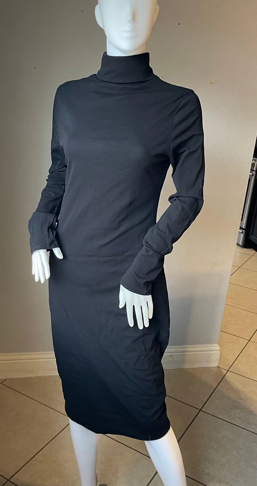 BASICS Black Cotton High Neck Solid Bodycon Dress Size XL for size 12-14 New with tags  Stretchy - Image 13