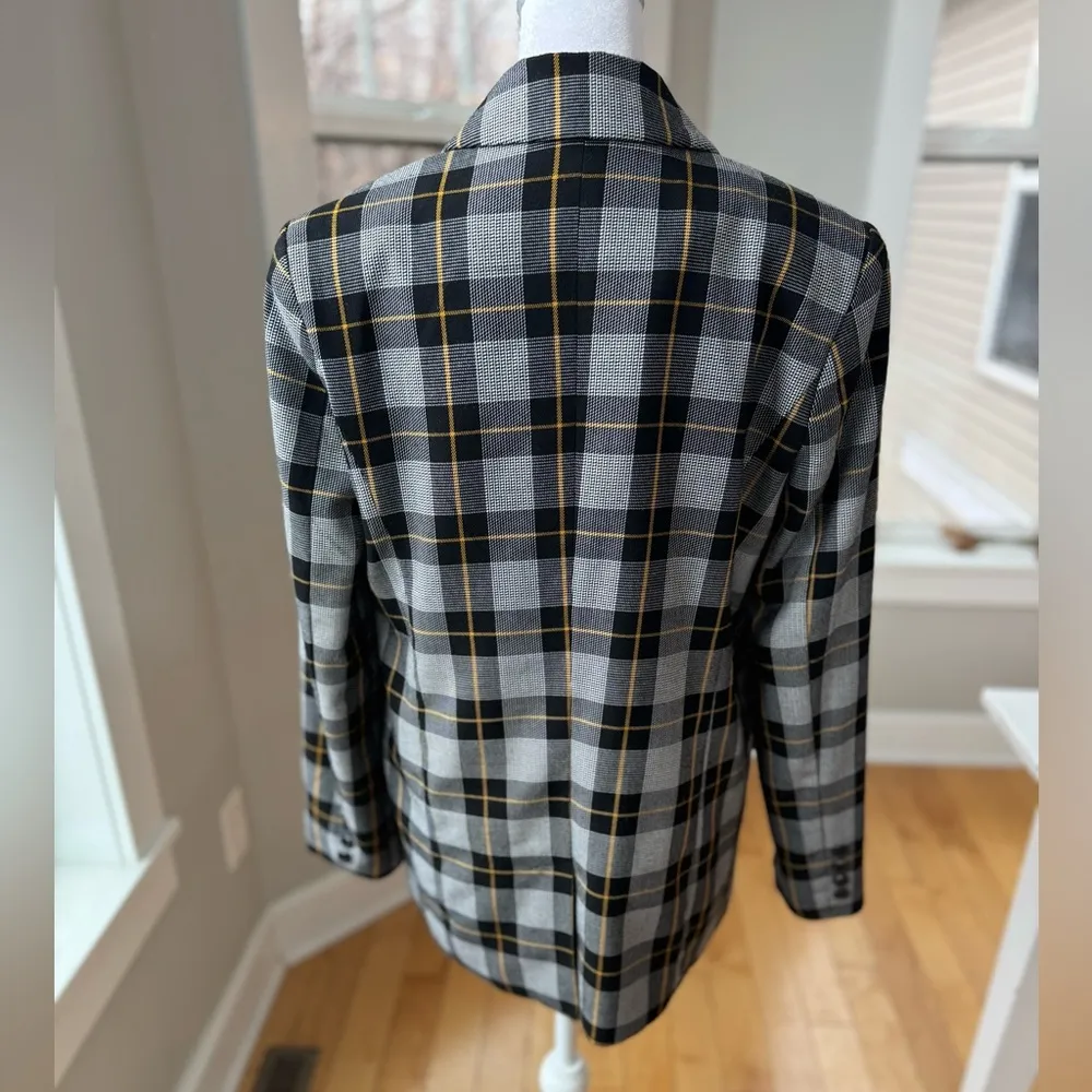 Forever 21 Black Yellow Plaid Double Breasted Blazer Oversized Jacket Sz Small - Image 3