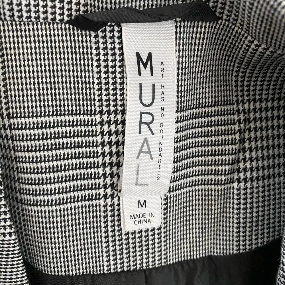 Mural Size M Oversized Boyfriend Fit Blazer Jacket Plaid Black Size M - Image 5