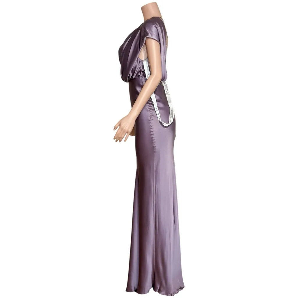 MICHELLE MASON Asymmetrical Open Back One Shoulder Silk Satin Gown, Mauve, 0(US) - Image 8