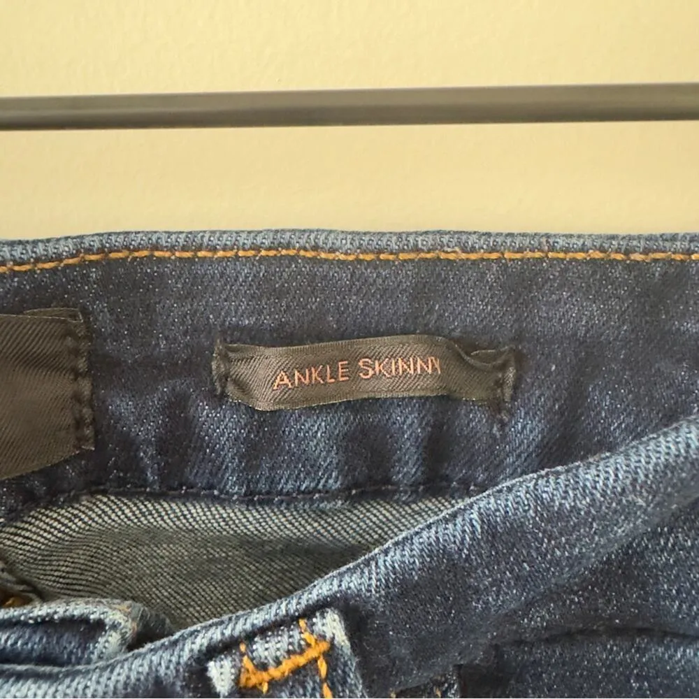 7 For All Mankind Jen7 Ankle Skinny Jeans raw hem dark Wash zip button pockets 4 - Image 10