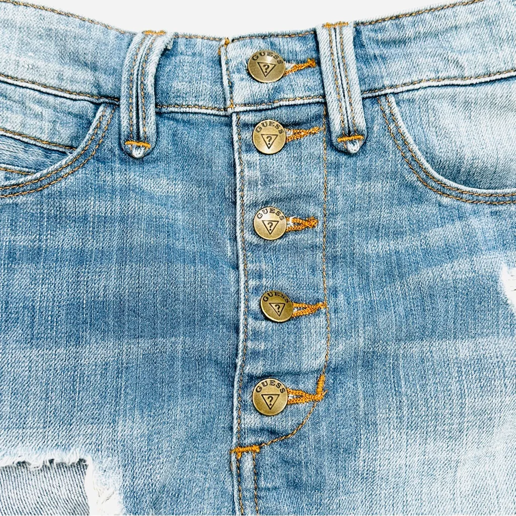Vintage GUESS Jeans High Waist Button Fly Distressed Denim Blue Jeans Shorts - Image 3