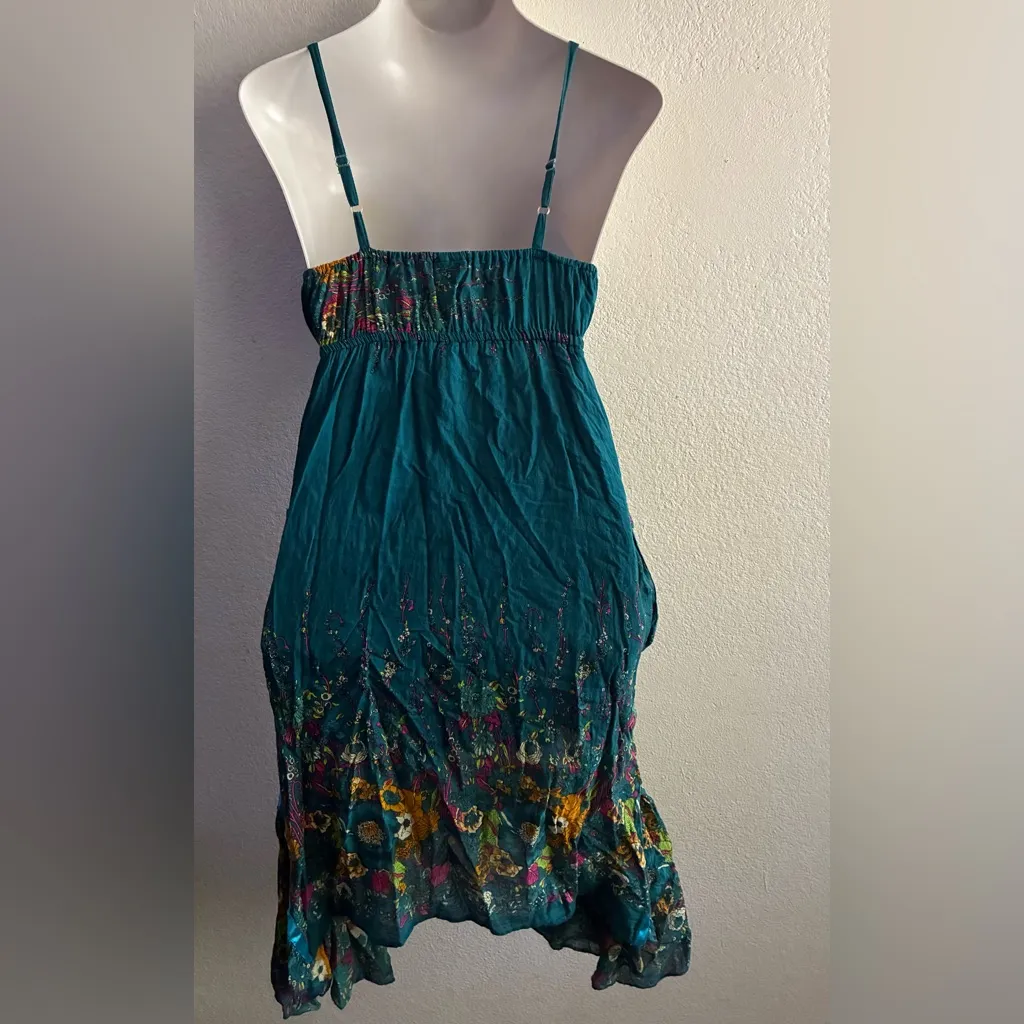 Urban Nomad Teal Flowing Style Multicolor Floral Print Mid Dress S/M Blue Size undefined - Image 4
