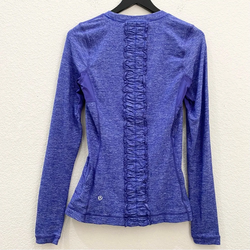 Lululemon Run:Dash Static Long Sleeve Wish Blue Ruffled Back Workout Top Size 6 - Image 5