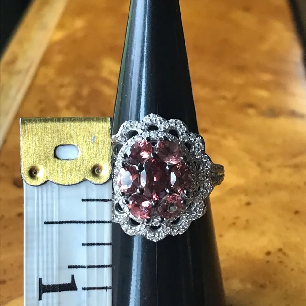 Natural Pink Garnet Moissanite Sterling Silver Cocktail Ring Size 6 - Image 6