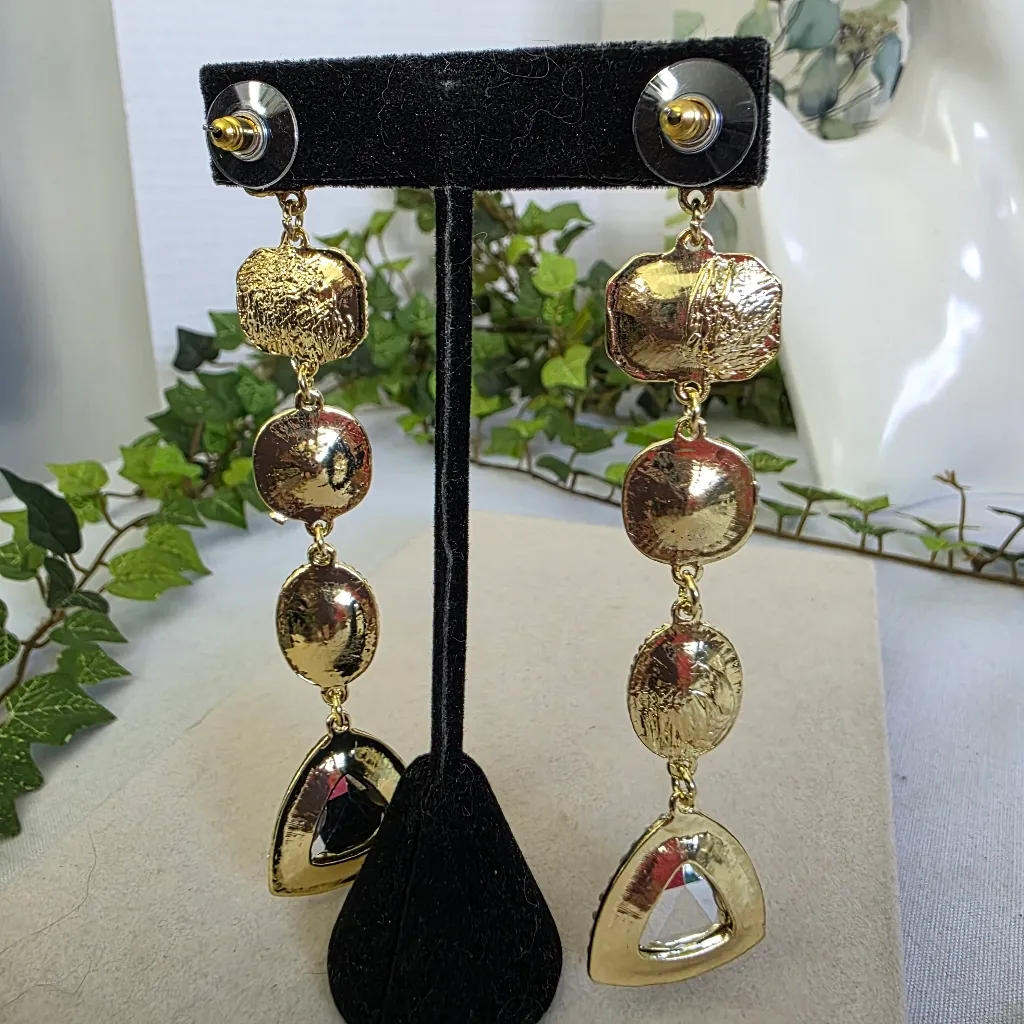 Statement Long Glam Earrimgs Gold with Smokey Grey - Image 7