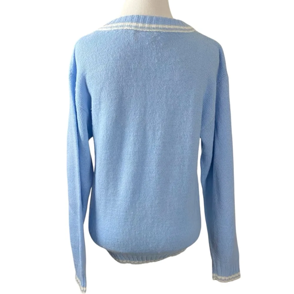 Vintage 70s Spunky Baby Blue Ringer Crewneck Sweater Small Med California Preppy - Image 2