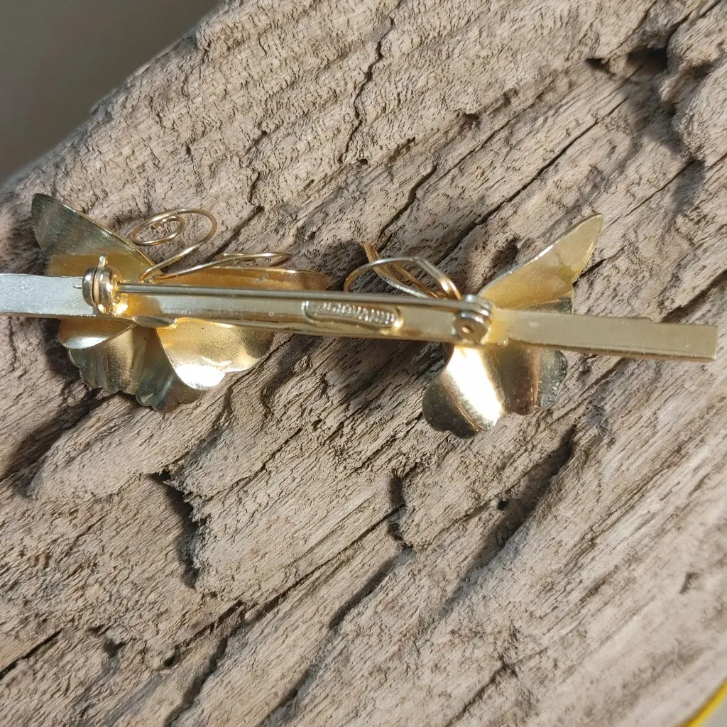 Giovanni Pin Brooch Vintage Gold Tone Butterfly Floral Signed Elegan Nature I - Image 7