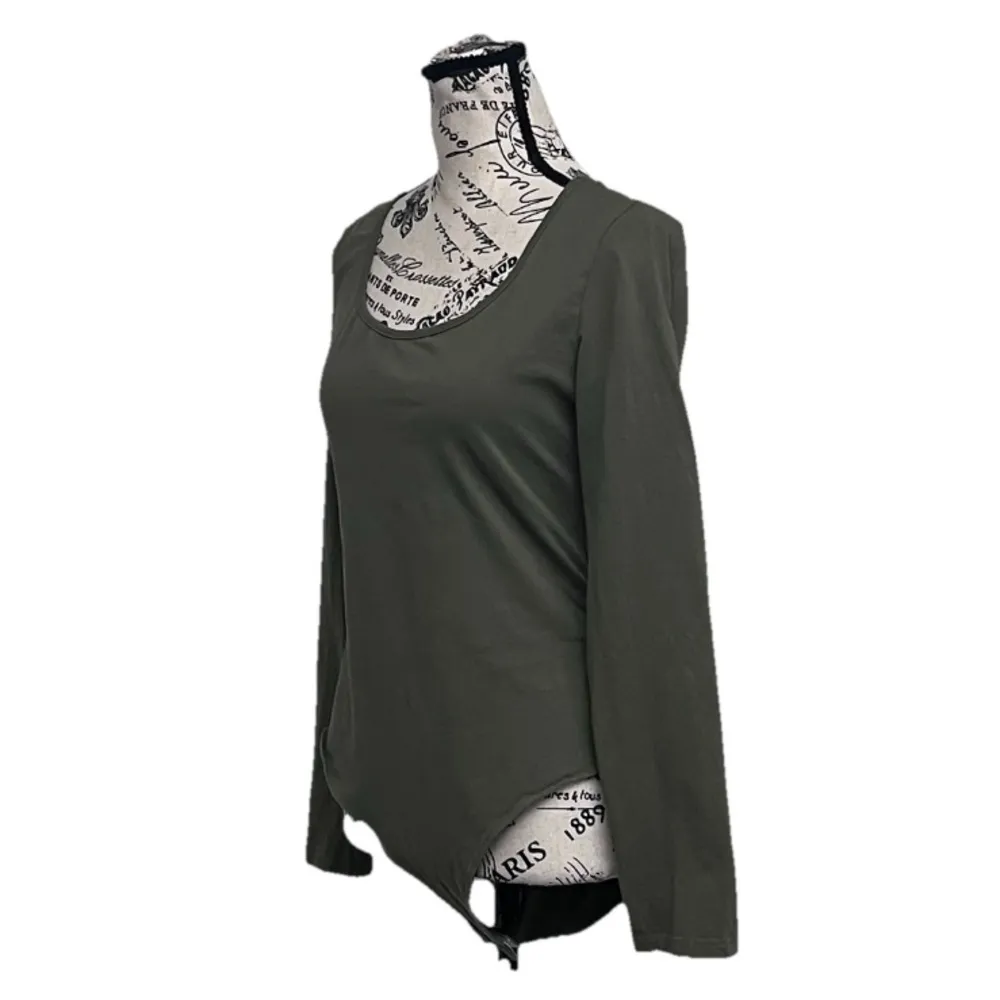 Olive Green Long Sleeve Bodysuit Asymmetrical Hem Forest Fairy Academia Gorp L - Image 3