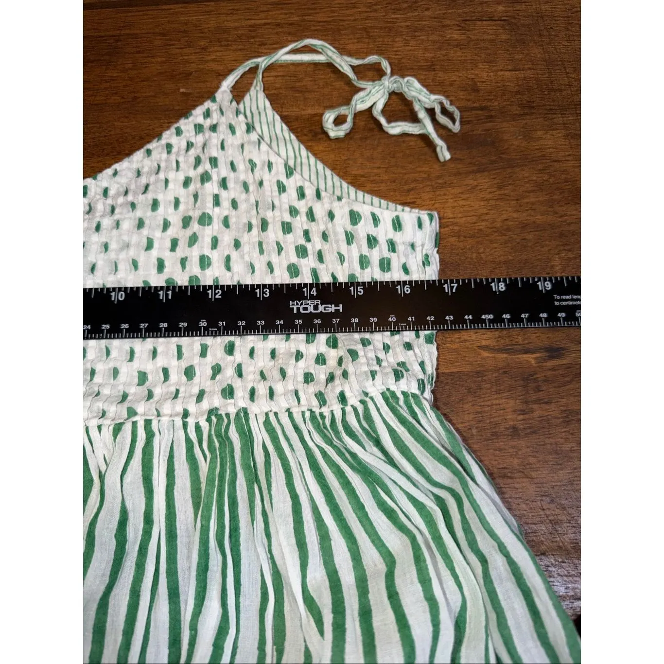 EKA Smocked Geometir Striped CottonTiered Midi Dress Green - Image 4