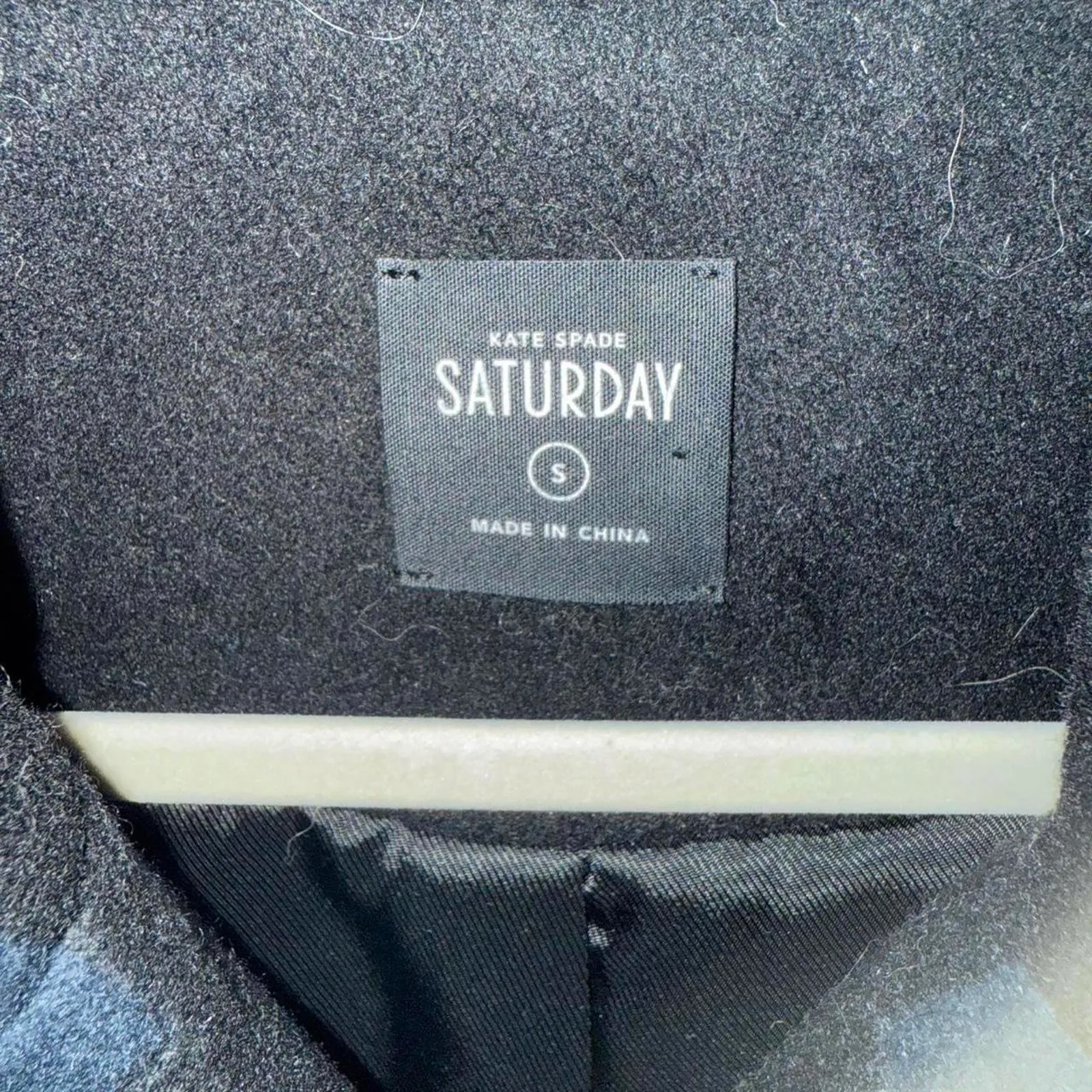 Kate Spade Saturday Piped Overside Wool Coat in black with navy trim - Image 5