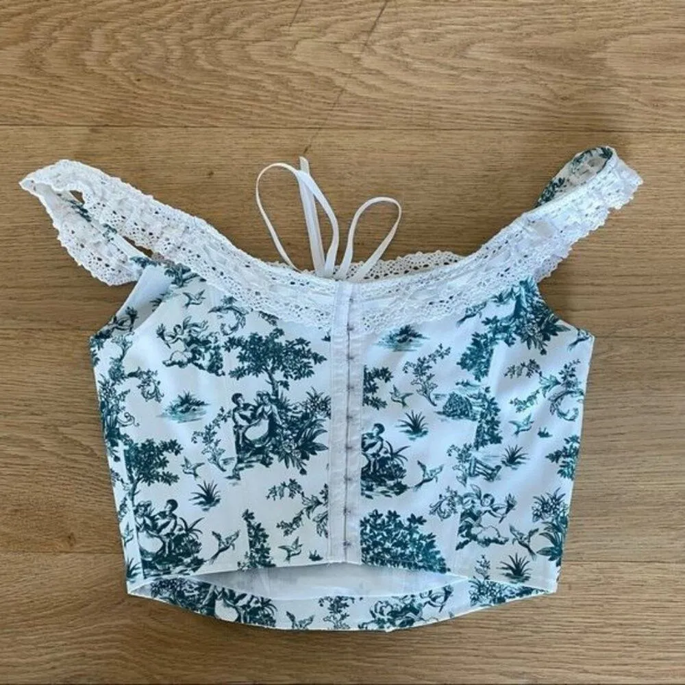 Licorne Sans Corne Estrella Corset in White & Green Floral Size M - Image 4