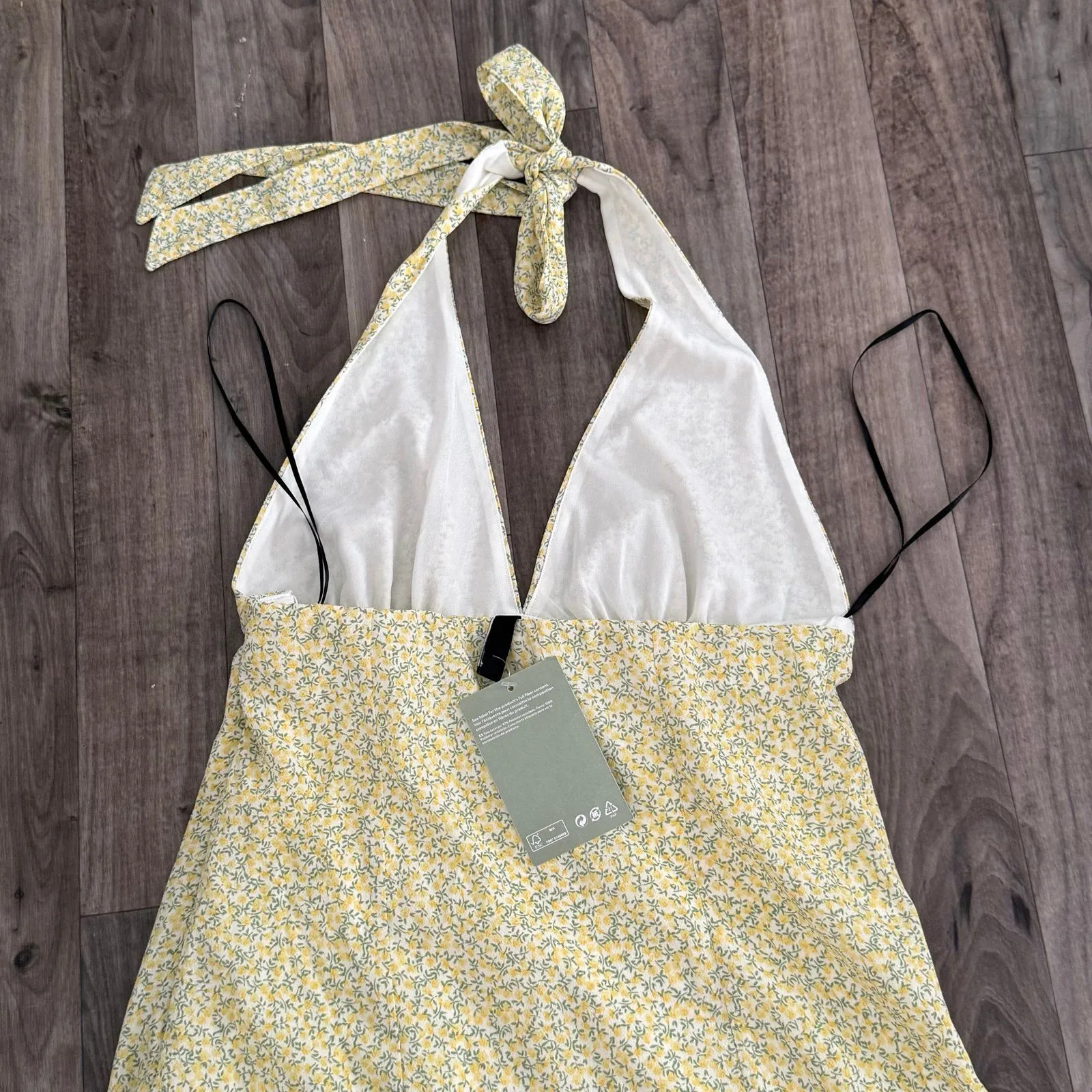 Divided pastel butter yellow coquette cottagecore halter mini dress - Image 6