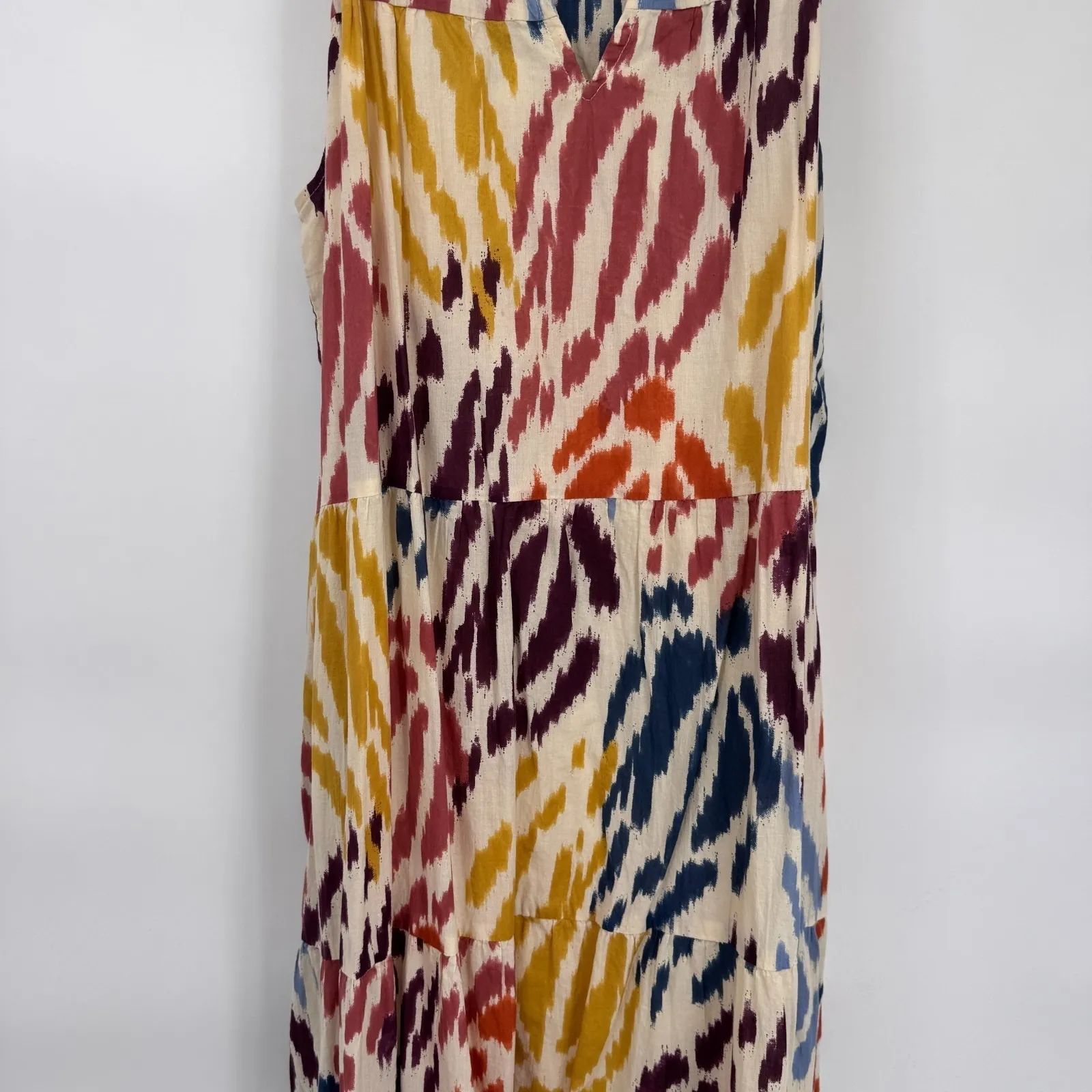 Tahari Tiered Maxi Dress Womens Large Multicolor Abstract Print Lined Cotton - Image 3