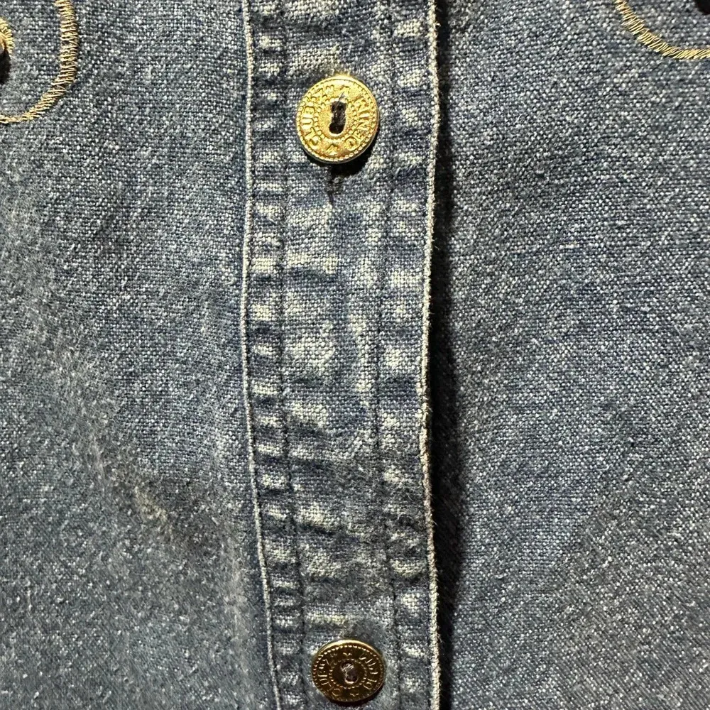 Vintage Club Z Embroidered/Rhinestone Denim Button Up Sz S - Image 4