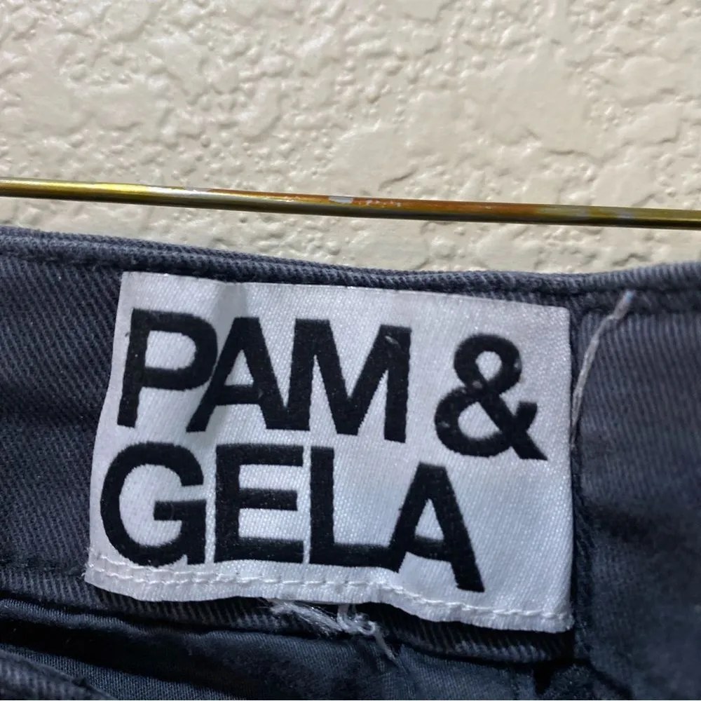 PAM & GELA Twill Skinny Cargo Pants Fray Hem Lace Up Back Size Large - Image 4