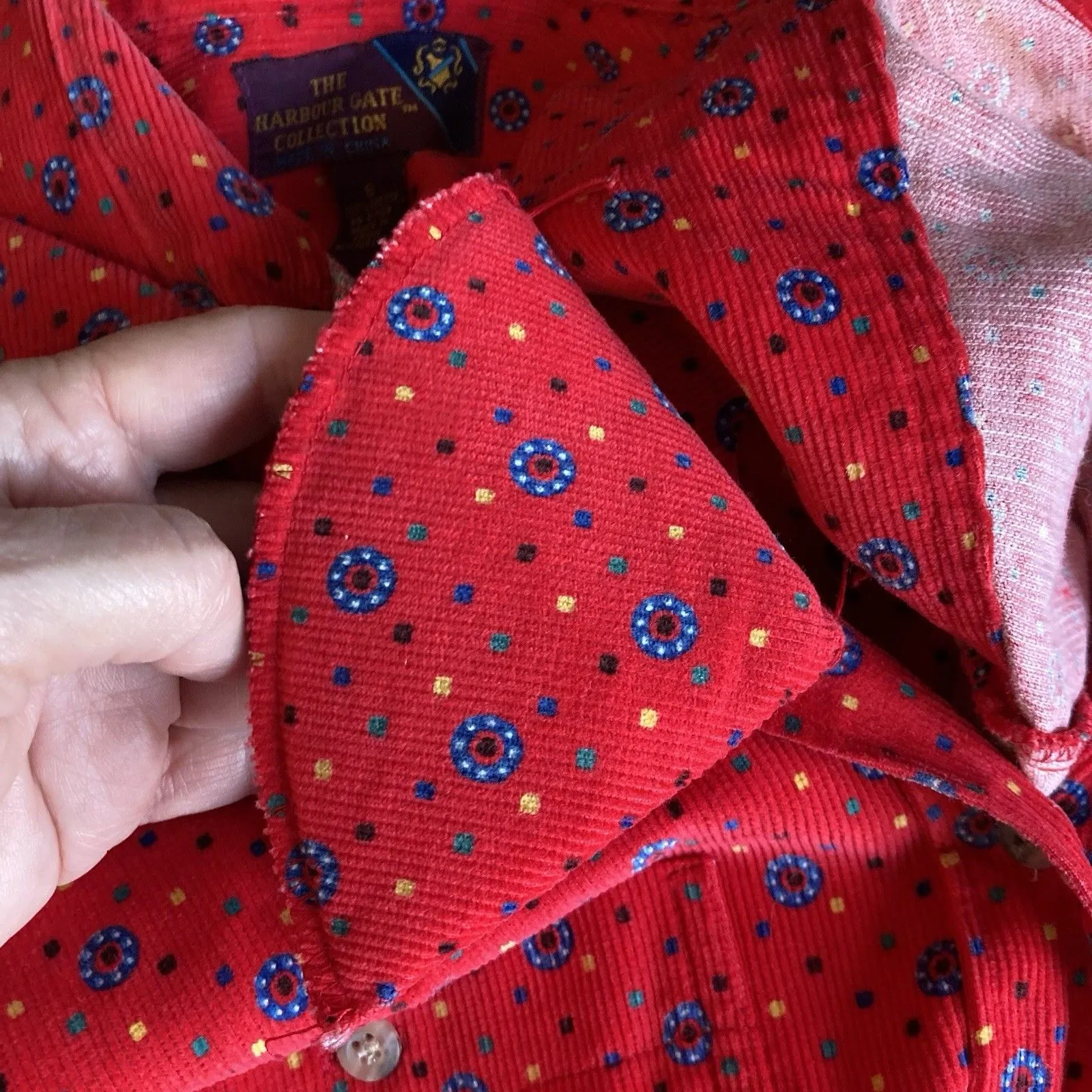 Vintage Red Corduroy Button Front Shirt Womens S Cotton Country Cottage Prairie - Image 8