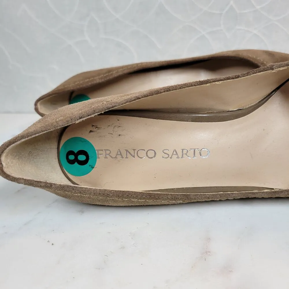 Franco Sarto Womens Zaina Shoes 8 Tan Suede Leather Wedge Slip On Round Toe - Image 12