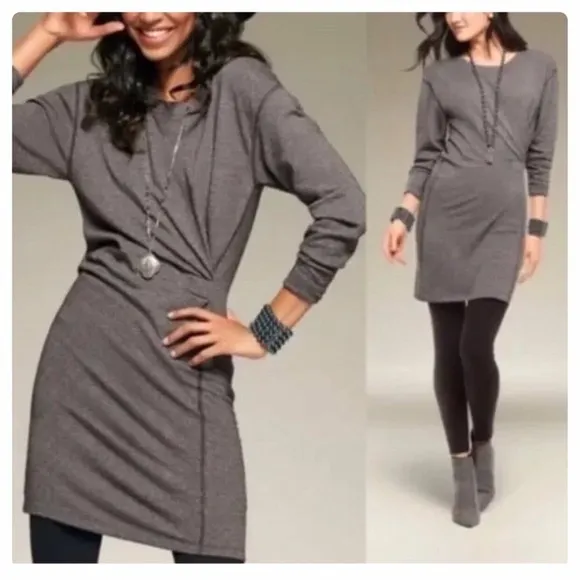 Cabi 3650 Put On Dress Grey Sweatshirt Long Sleeve Gathered Waist Stretch XS - Image 2