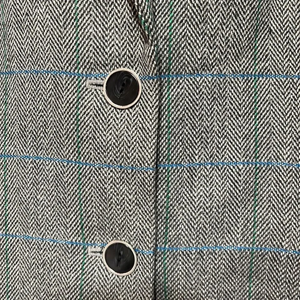 Vintage Kasper Pinstriped Blazer Light Shoulder Pads Gray Blue Green Size 12 - Image 5