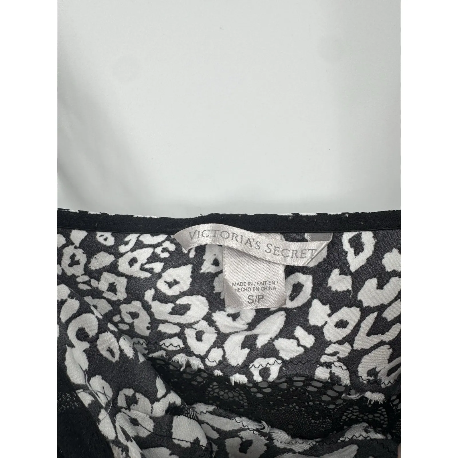 Victoria Secret Animal Print Lace Trim Sheer Cami Top Women Small Black White - Image 3