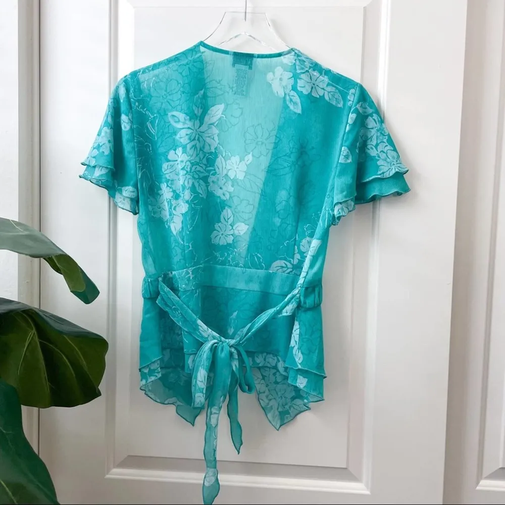 K Studio Tropical Top Blue Vintage Ruffle Kimono Size 10 - Image 6