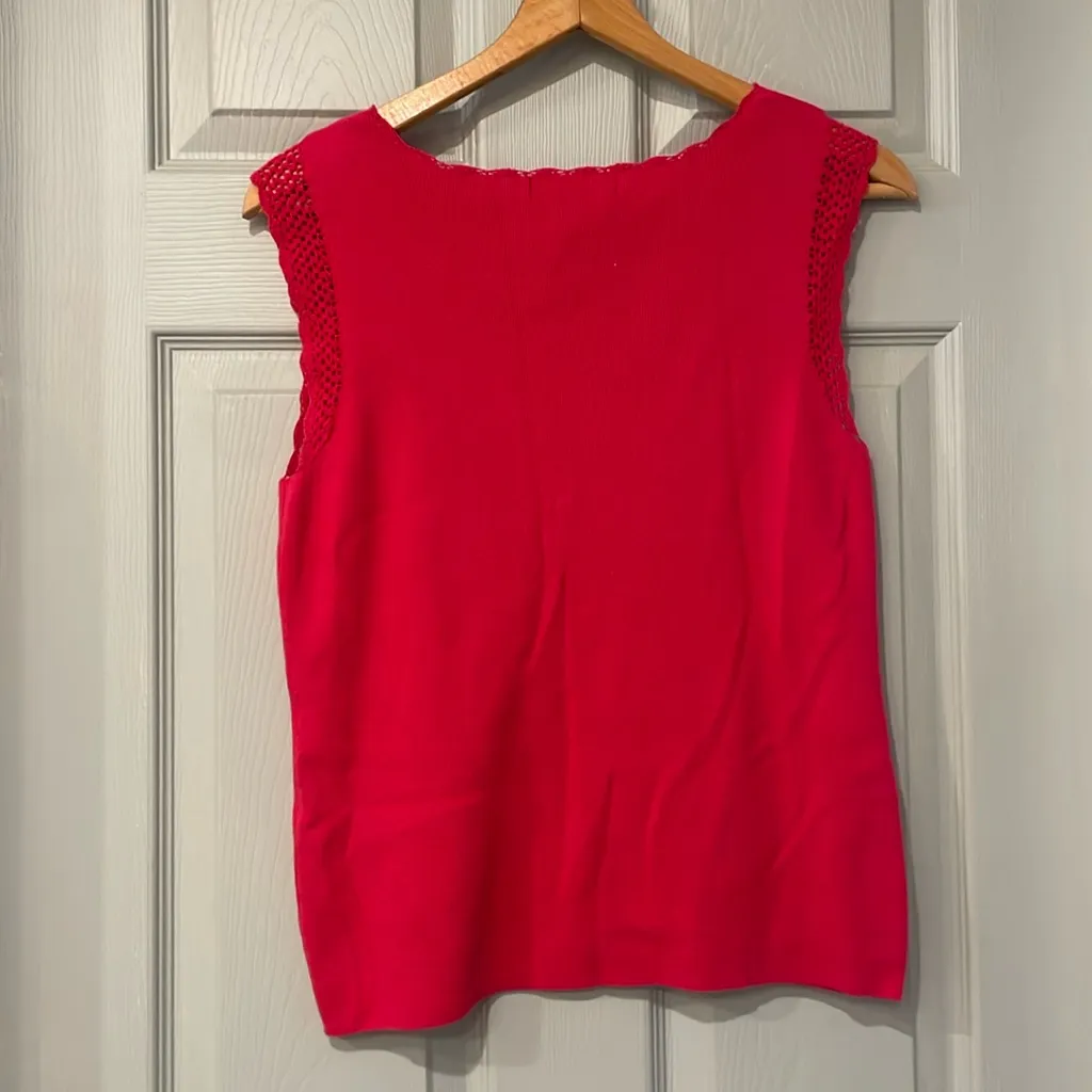 Express Women's L Hot Pink Crochet Lace Cotton Nylon Sleeveless Knit Tank Top - Image 4