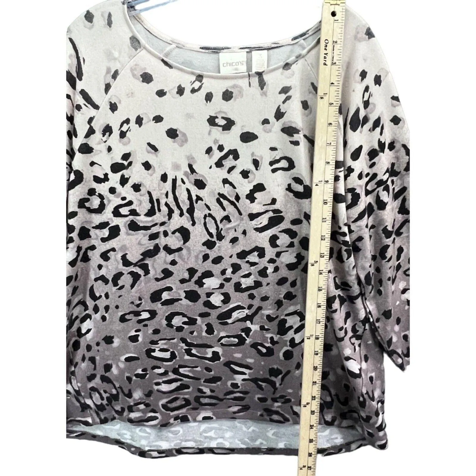 Chicos Top Womens XL Black Mauve Ombre Animal Print Blouse 3/4 Sleeve Stretch - Image 7