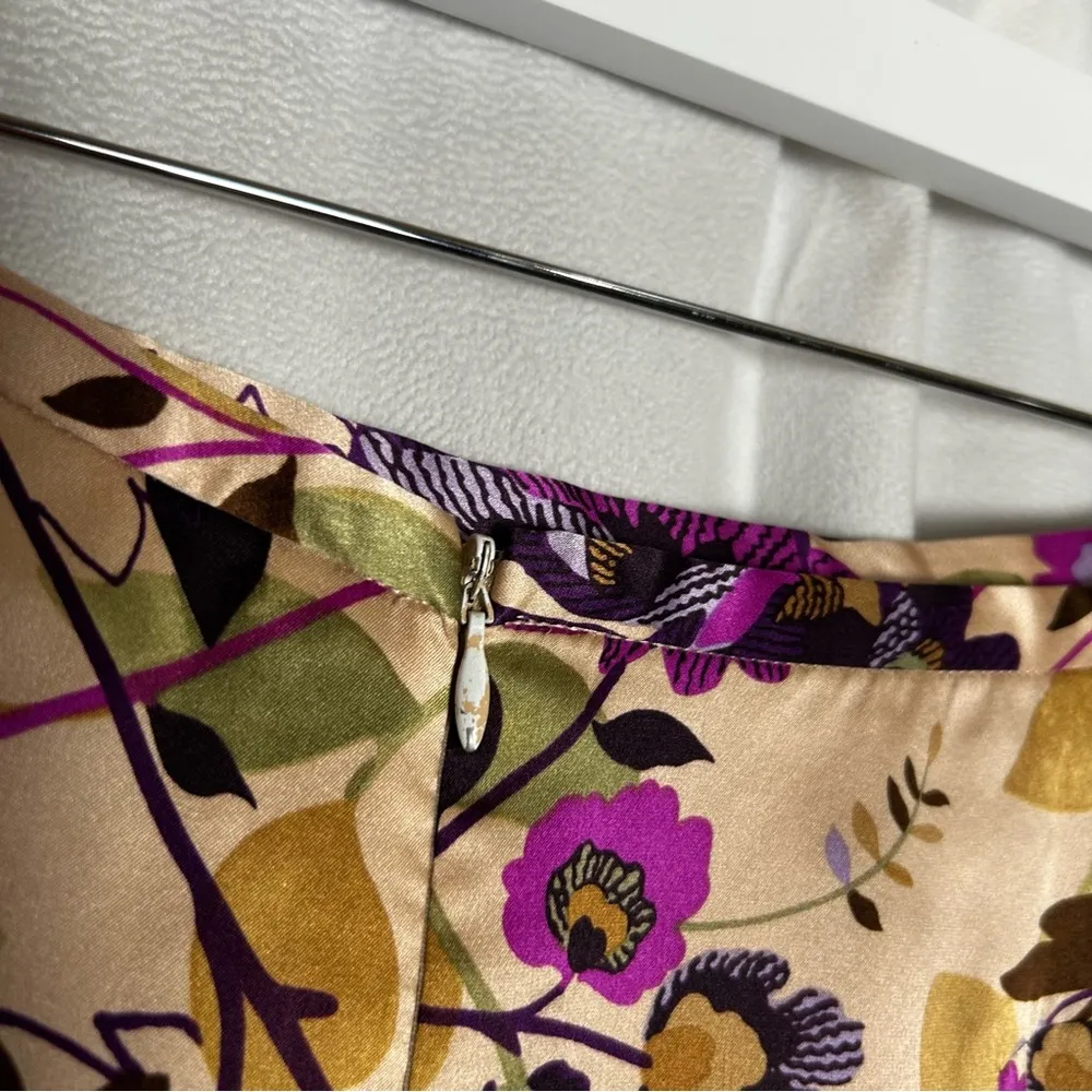 Vintage 100% Silk Floral Print I.e. Petite Knee/Mid Length Skirt Size 8P Tan - Image 3