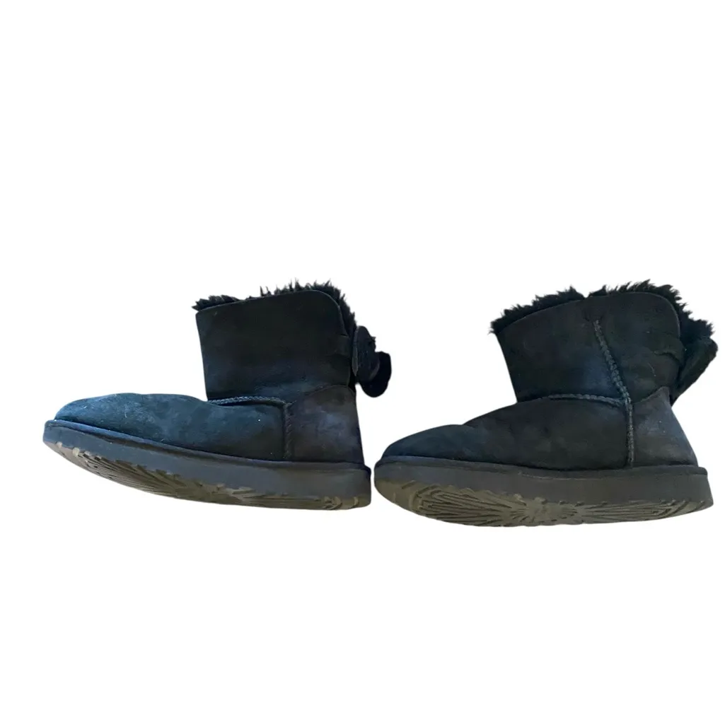 UGG Black Mini Bailey Bow sherpa Fur suede Boots - Image 6