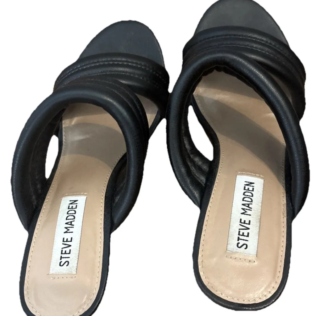 Steve Madden Black Quilted Cork Wedge Heels Size 7.5 - Image 5