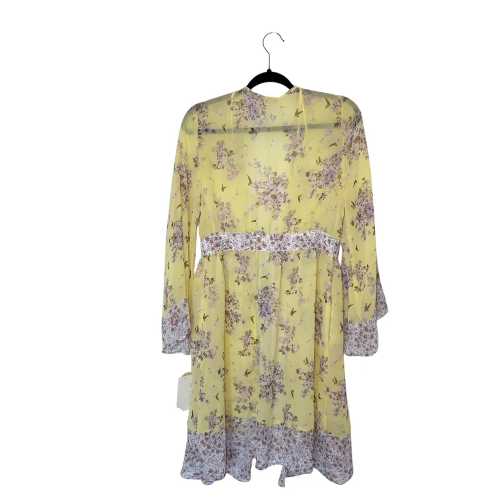 GB Gianni Bini Floral Boho Tie Front Kimono Cardigan Semi Sheer Multicolor S - Image 2