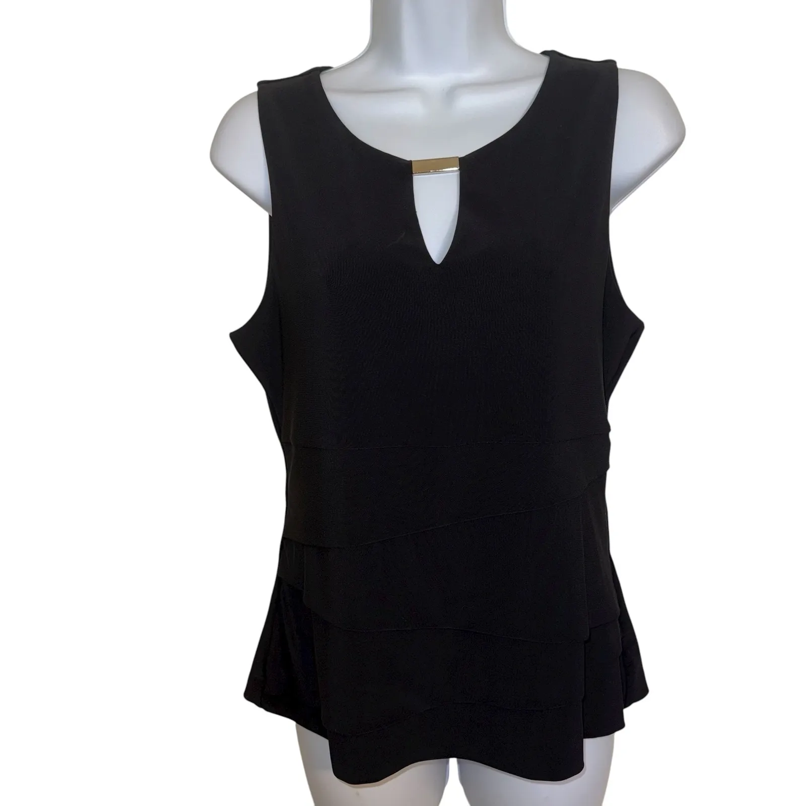 WHITE‎ HOUSE BLACK MARKET Black Tiered Bodice Peplum Top EUC Size M - Image 2