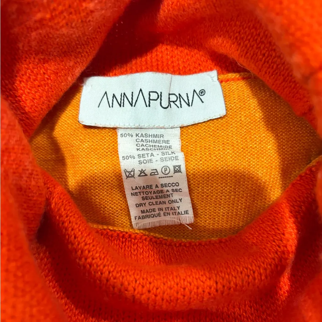 ANNAPURNA Orange Cashmere Silk Sleeveless Turtleneck Open Cardigan Set Large - Image 8