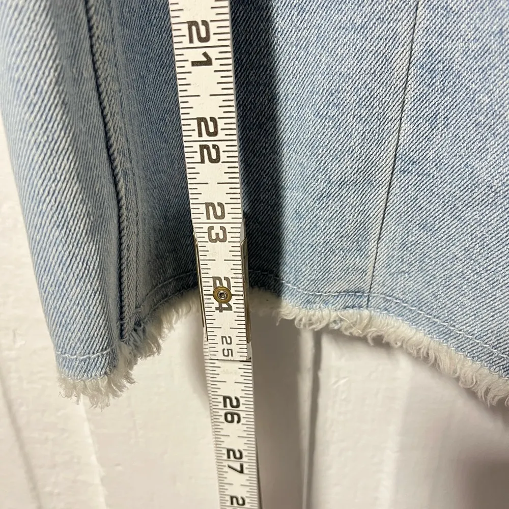 Apiece apart light wash high waisted  cropped frayed hem denim jeans - Image 9