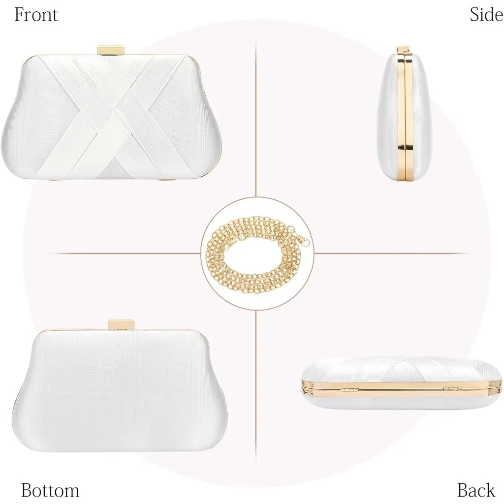 ⚡ Women's White Silk Satin Fabric Clutch Crossbody Formal Party Wedding Bag - Image 6
