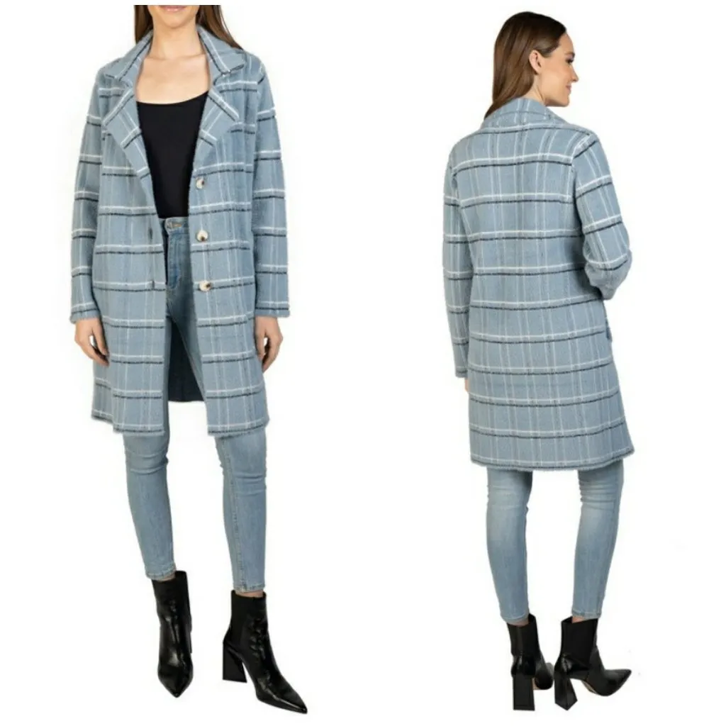 💕LOVE TOKEN💕 Eve Button Down Coatigan Blue Plaid Windowpane Print Large L NWT - Image 2