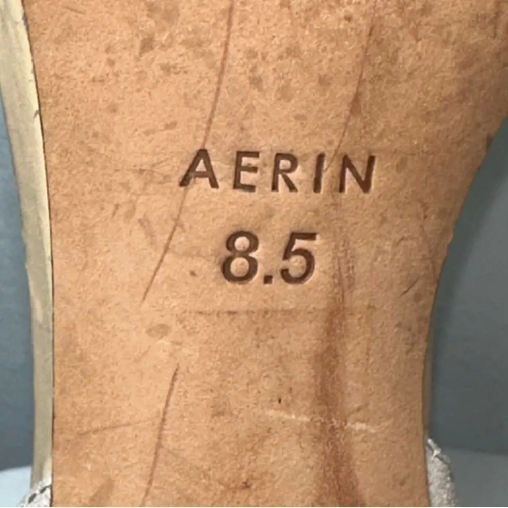 Aerin Women’s 8.5 Metallic Gild Sparkly Cream Canvas Varan Strappy D’Orsay Heels Gold - Image 11