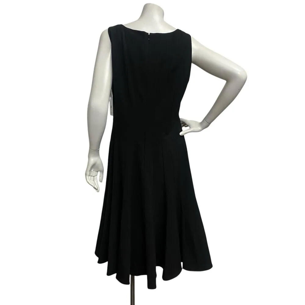 Calvin Klein $89 Black Dress 12 Round Neck Fit Flare Pleated Knee Length Grunge - Image 5