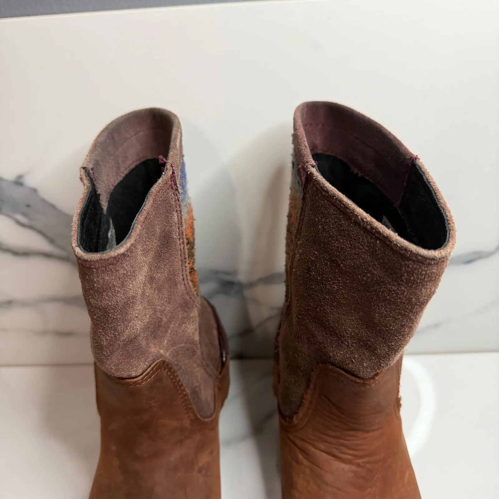 Sorel Wmns Brown Waterproof Leather Slimshortie Chevron Boot Sz 7 Blanket Style - Image 4