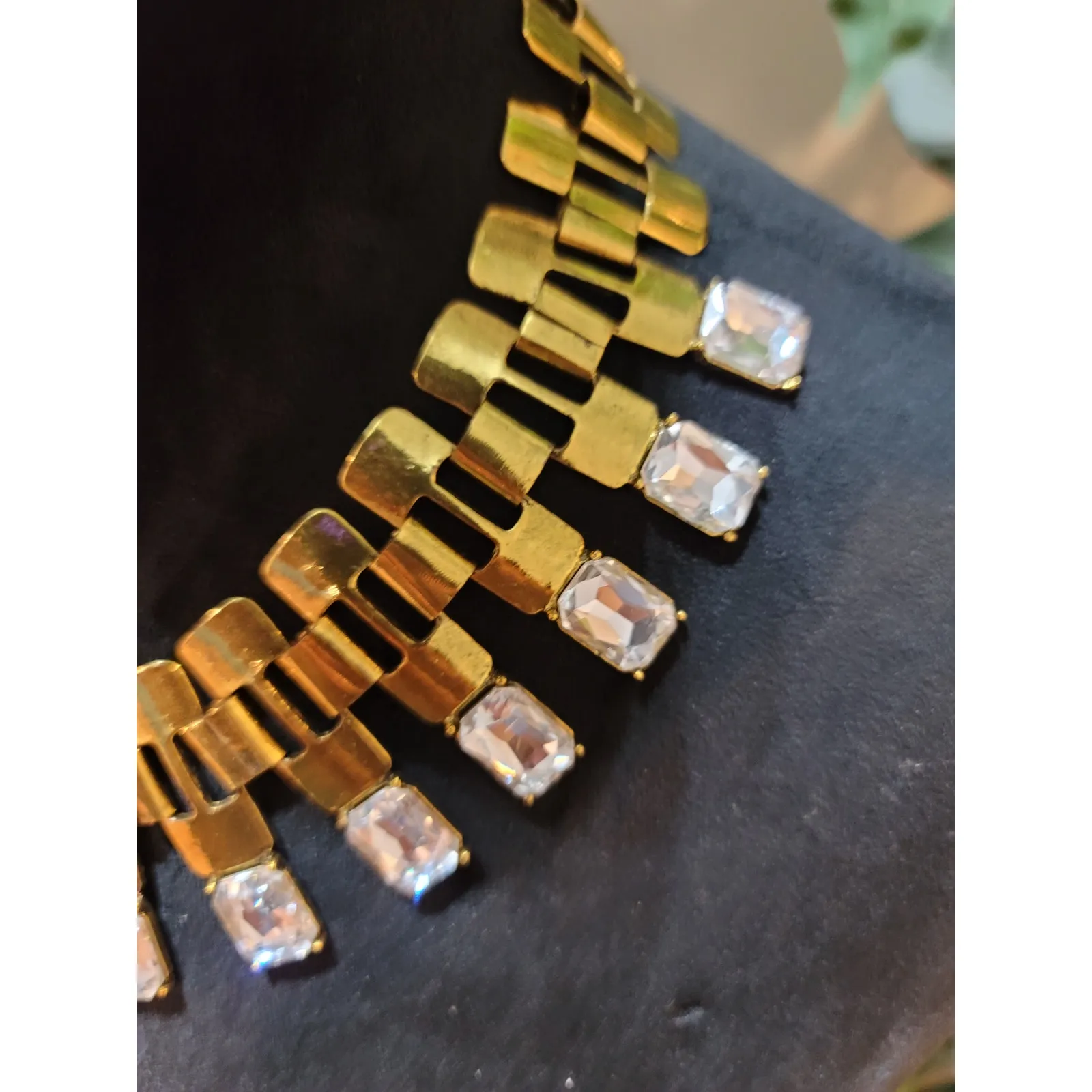 Women's Gold Tone Statement Necklace With Clear Rectangular Crystals By Qian Kuo - Image 4