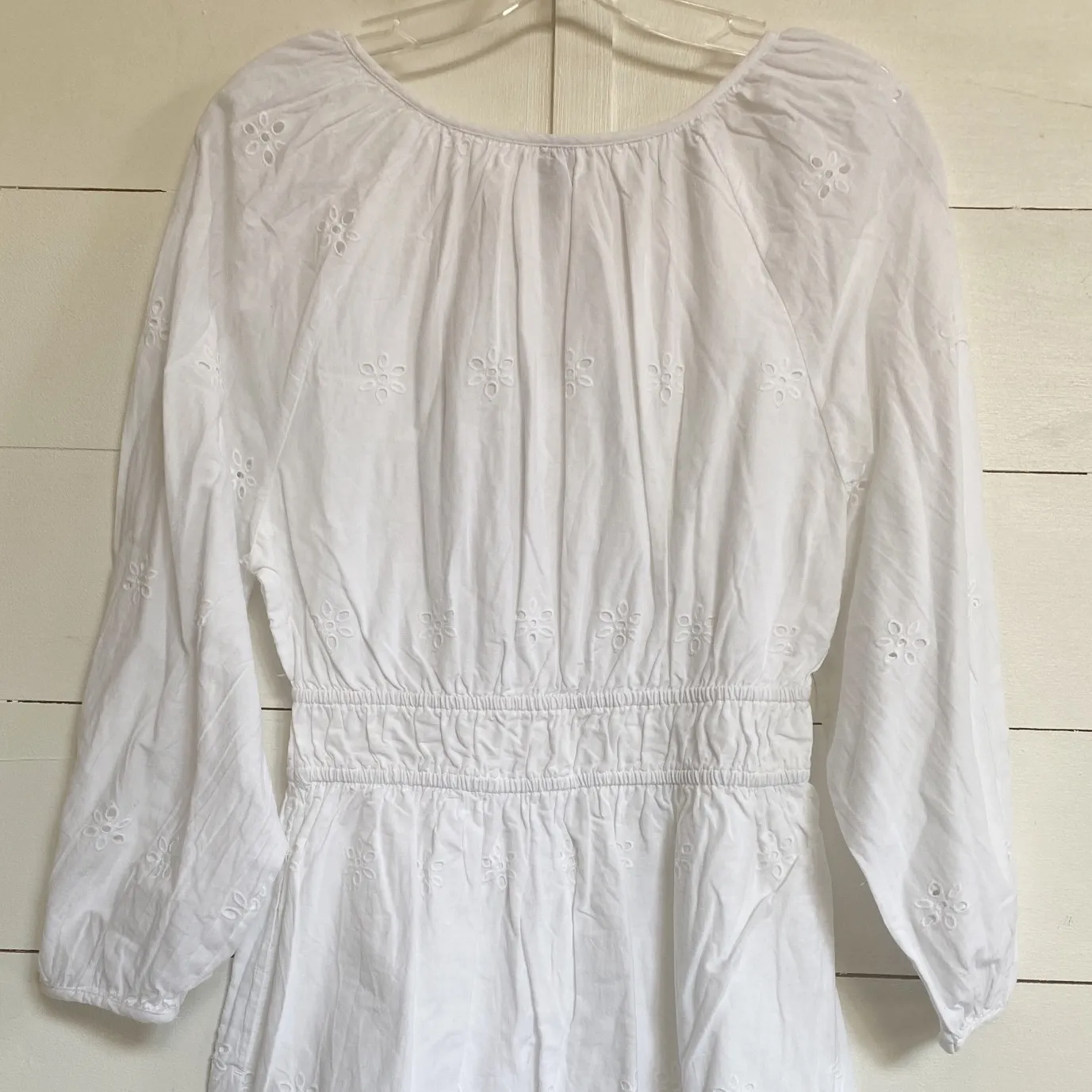 Romantic White Embroidered Eyelet Dress Smocked Waist Bohemian‎ Mini - S NWT - Image 12