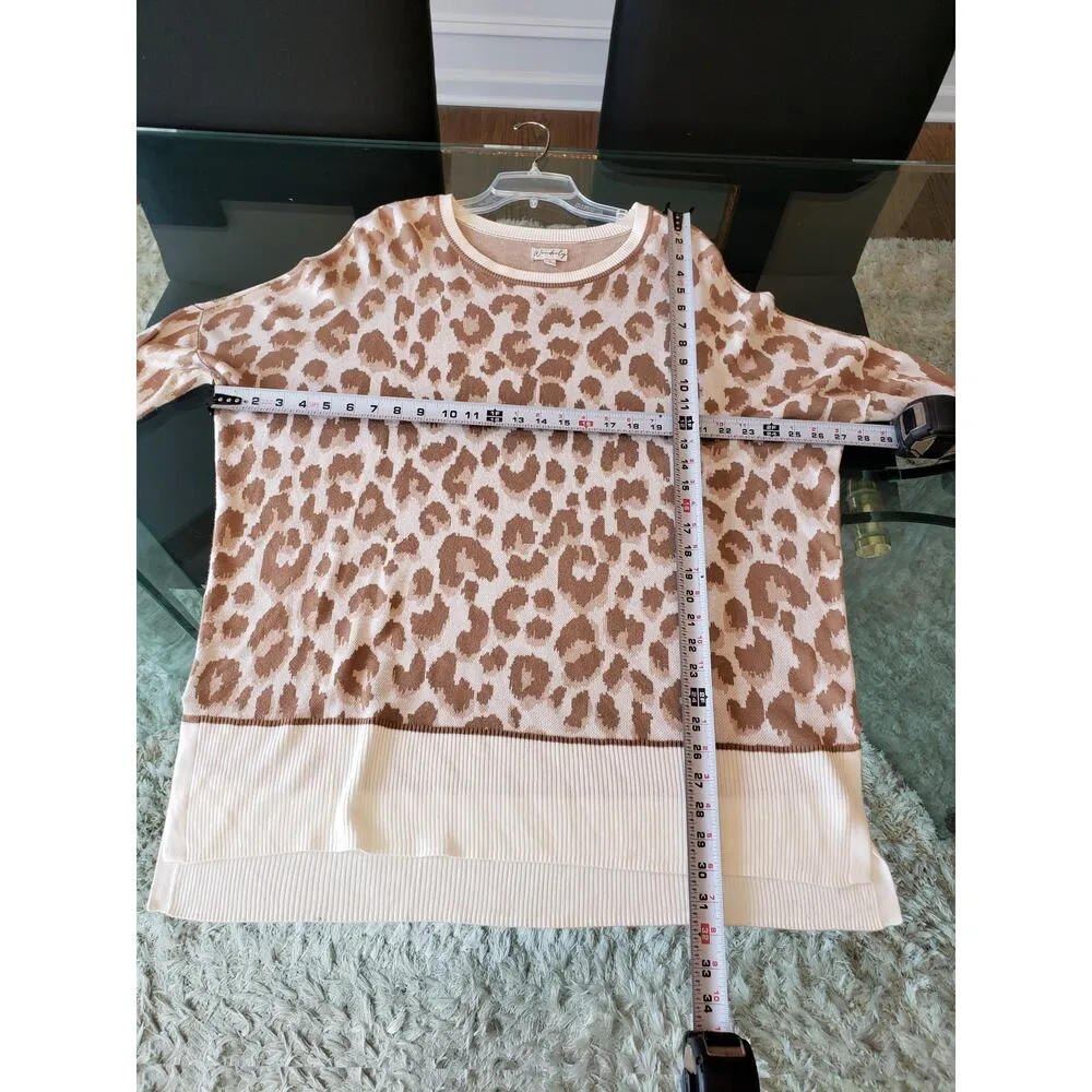 Wonderly Sweater Women's Large Beige Leo Animal Print Dolman Sleeve Boat Neck - Image 7