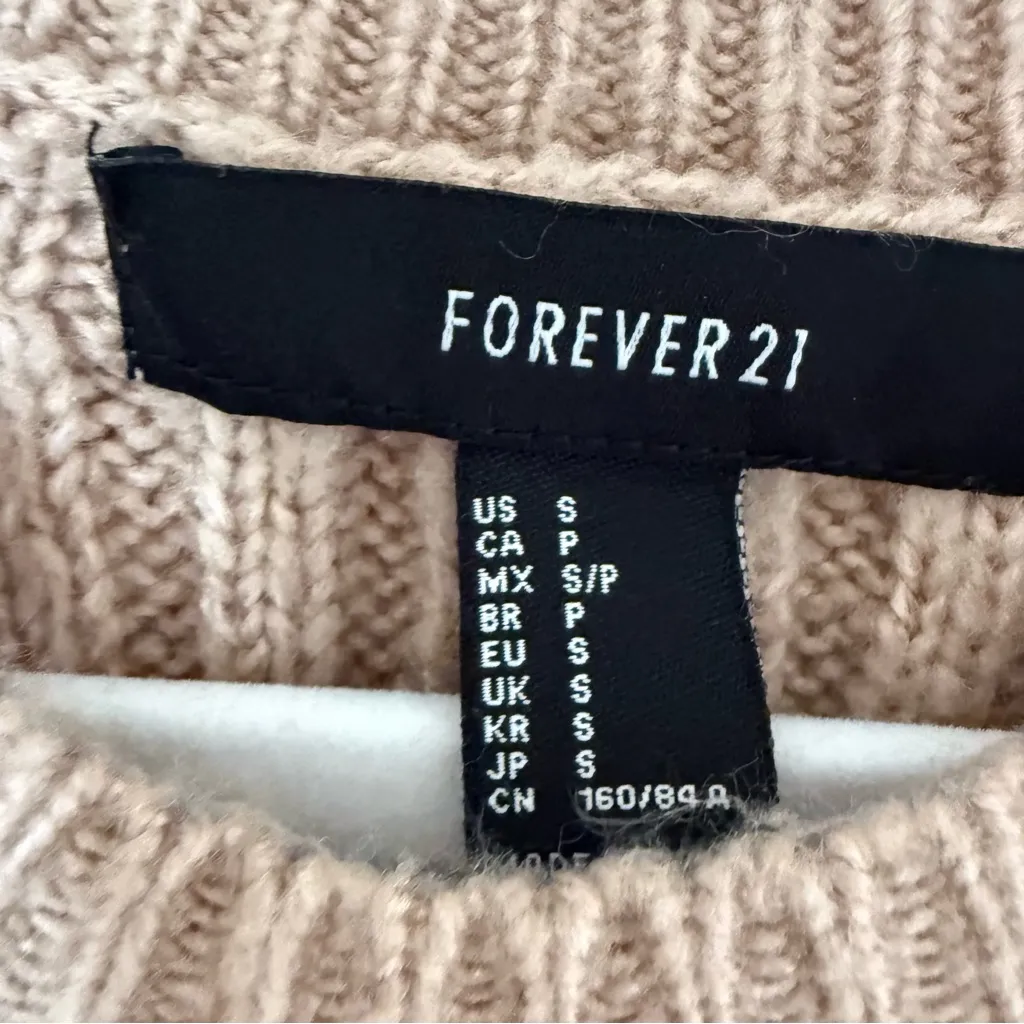 Forever 21 Tan Ribbed Knit Crewneck Tunic Sweater Size Small EUC - Image 3