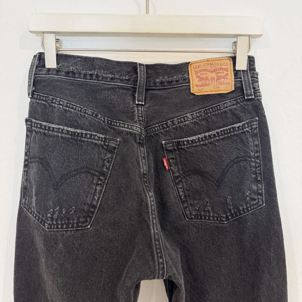 Levi’s 501 Denim Button Fly Hgh Rise Distressed Straight Leg Jeans Black Size 26 - Image 10