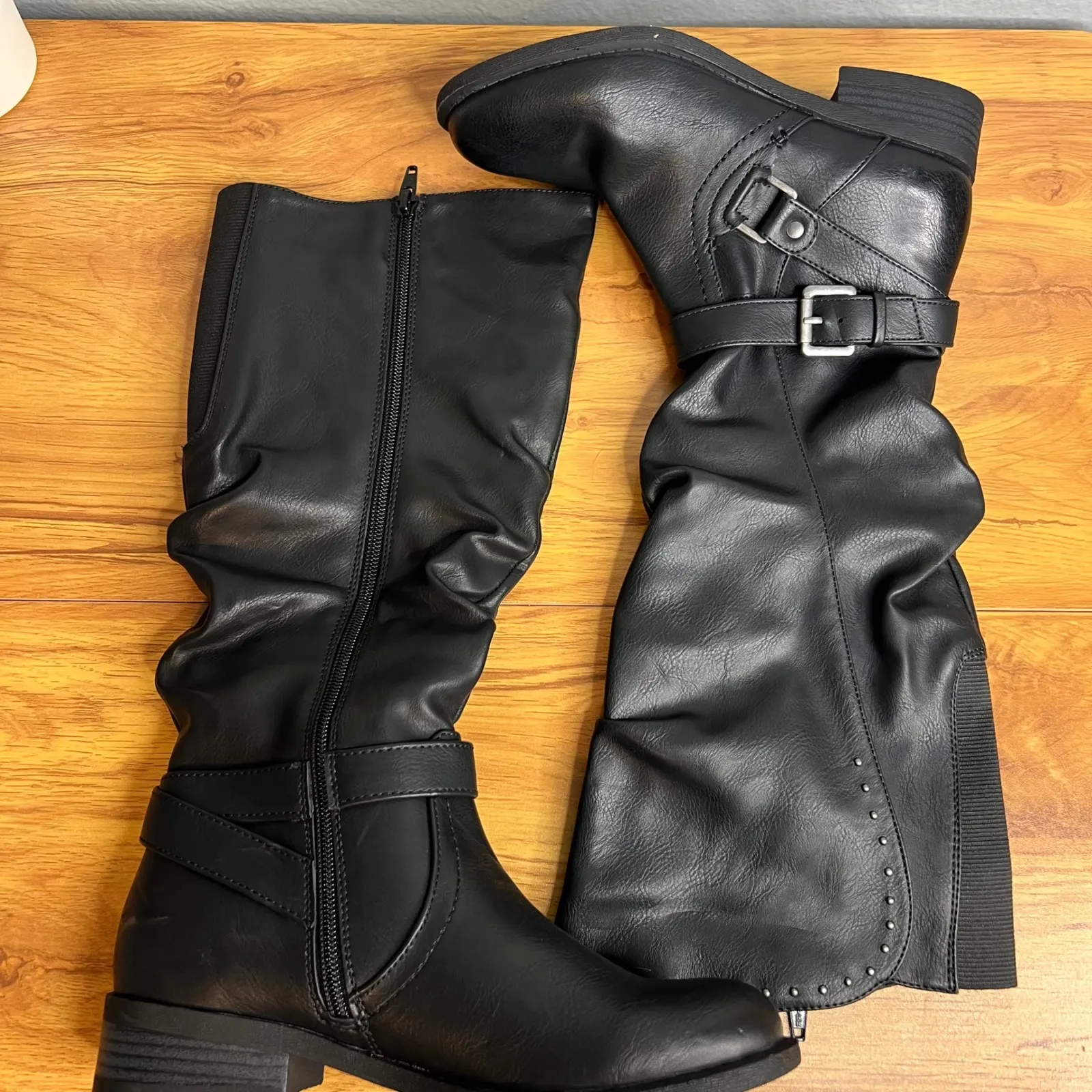 White Mountain Liona Faux Leather Tall Riding Boots Size 5 Black Studded NEW - Image 6